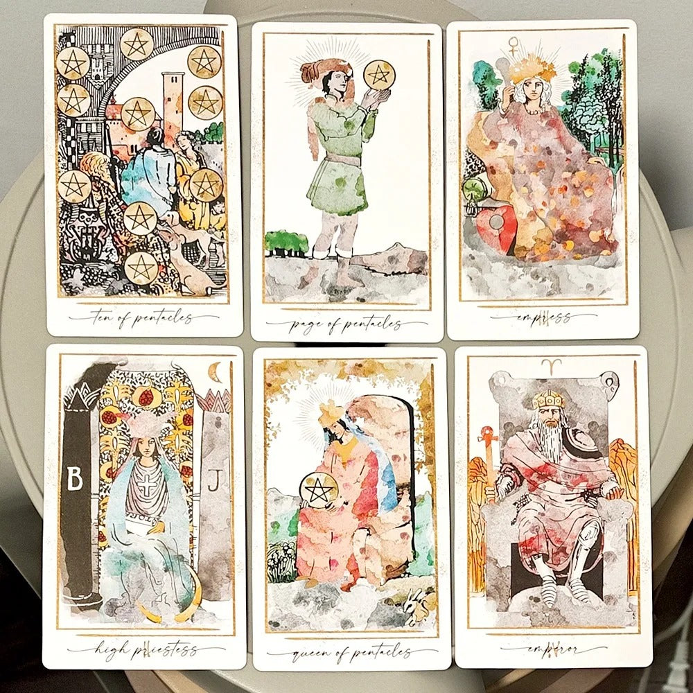 Modern Hue Tarot Deck — 78 Watercolour Cards Double-Embossed Edition