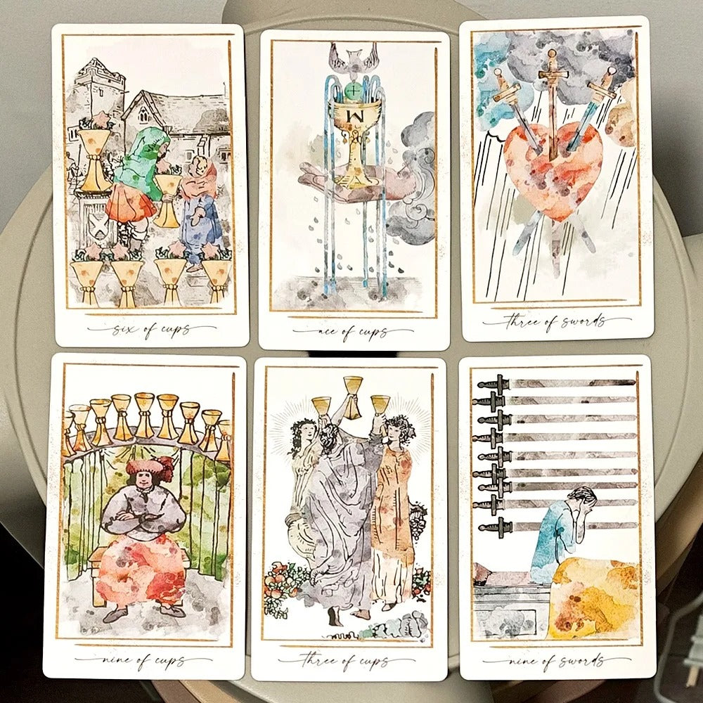 Modern Hue Tarot Deck — 78 Watercolour Cards Double-Embossed Edition